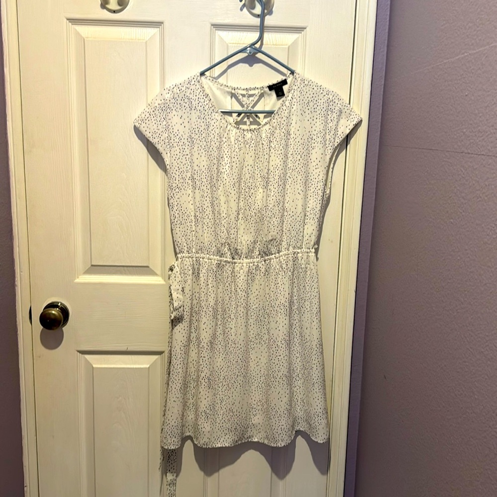 Dress,HALOGEN,white with black pokadots